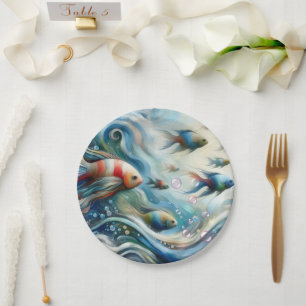 Unterwasserkunst von Fischen & Korallen in Acrylic Pappteller