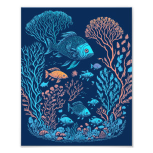 Unterwasserlandschaft farbenfrohe Fische und Koral Fotodruck
