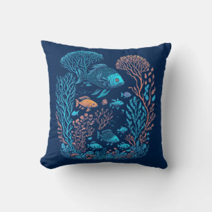 Unterwasserlandschaft farbenfrohe Fische und Koral Kissen