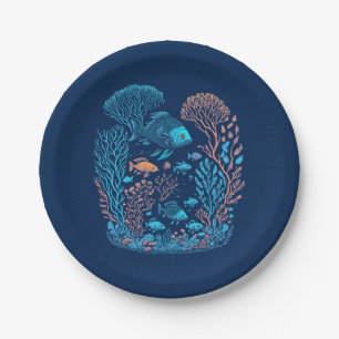 Unterwasserlandschaft farbenfrohe Fische und Koral Pappteller