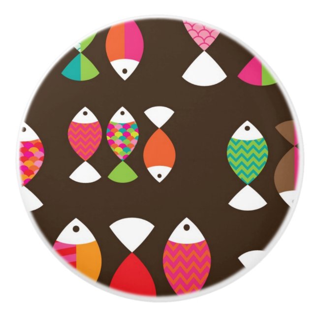 Unterwassermuster 2 der abstrakten retro Fische Keramikknauf (Vorderseite)