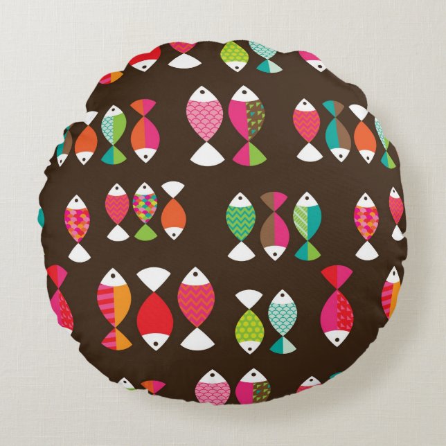 Unterwassermuster 2 der abstrakten retro Fische Rundes Kissen (Vorderseite)
