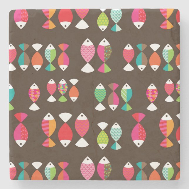 Unterwassermuster 2 der abstrakten retro Fische Steinuntersetzer (Vorderseite)