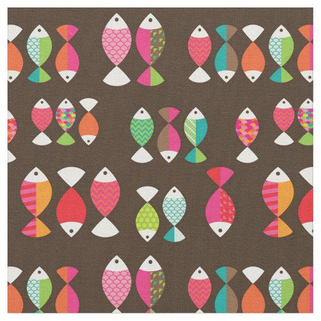 Unterwassermuster 2 der abstrakten retro Fische Stoff (Nahaufnahme)