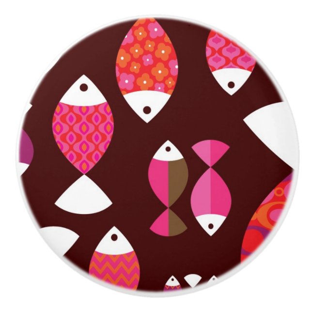 Unterwassermuster der abstrakten retro Fische Keramikknauf (Vorderseite)