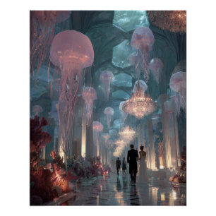 Unterwasserpalast Qualle Licht Fantasy Kunst Poster
