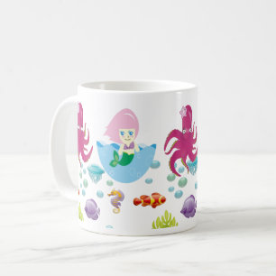 Unterwasserrosa Meerjungfrau und Octopus Kaffeetasse