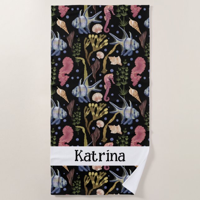 Unterwasserschätze - Fische, Seepferde, Muscheln Strandtuch (Vorderseite)