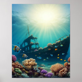 Unterwasserschiff auf einem Riff Poster