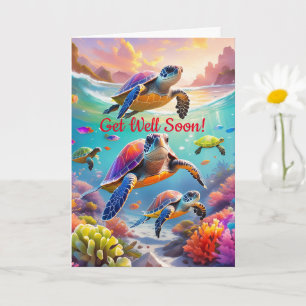 Unterwasserschildkröten, 5" x 7" geklappt Get Well Karte