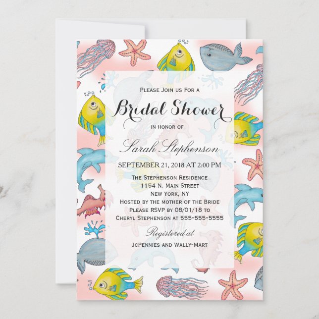 Unterwasserseegeschöpf-Aquarell-Illustrationen Einladung (Vorderseite)