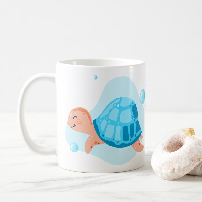 Unterwasserwelt. Meeresleben. ​ ​ Schildkröte Kaffeetasse (Mit Donut)