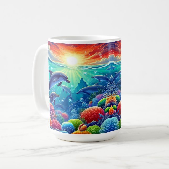 Unterwasserwelt mit Delphinen Kaffeetasse (Vorderseite Links)
