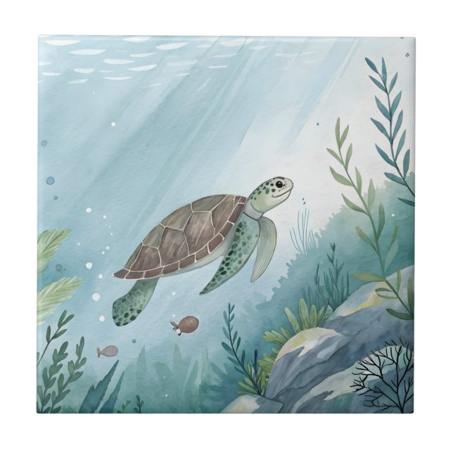 Unterwasserwelt mit Schildkröte Fliese (Vorderseite)