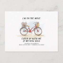 Unterwegs mit Cat Red Bicycle Moving Address Ankündigungspostkarte