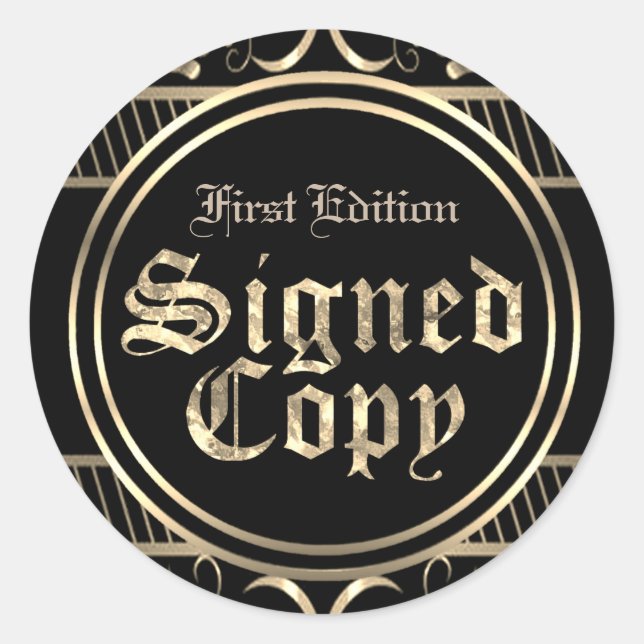 Unterzeichnete Kopie Schwarz und Gold Gothic Runder Aufkleber (Vorderseite)