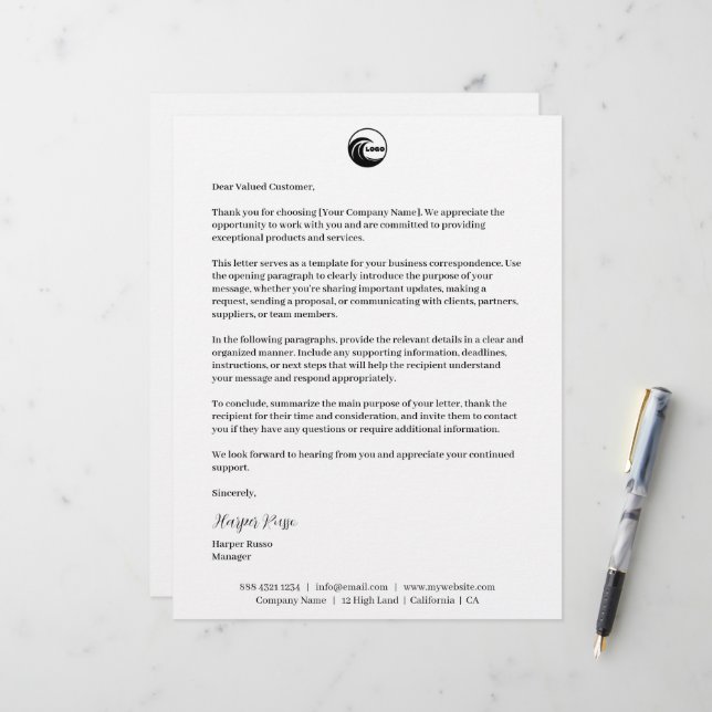 Unterzeichnetes Briefpapier | Firmenbrief-Logo geb (Vorderseite/Rückseite Beispiel)