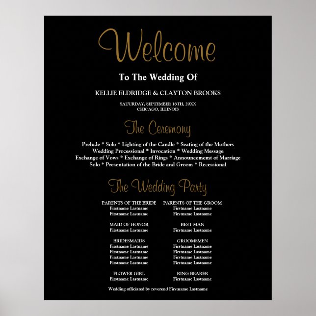 Unterzeichnung des Black Simple Wedding-Programms Poster (Vorne)