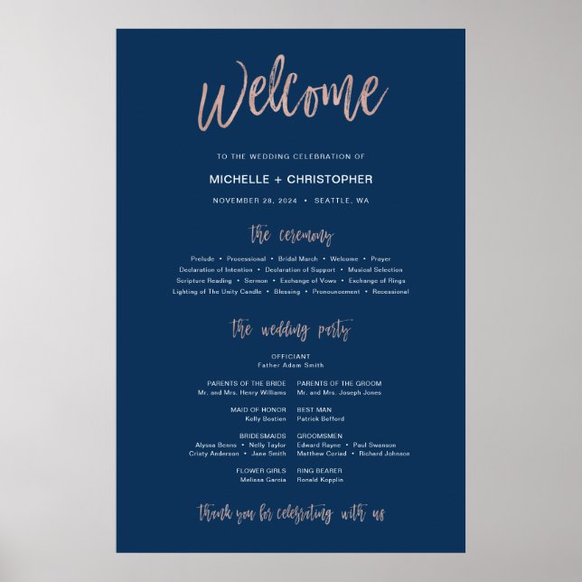 Unterzeichnung des Navy Blue & Rose Gold Glam Wedd Poster (Vorne)