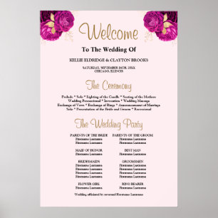 Unterzeichnung des Rosa/Gold Floral Wedding Progra Poster