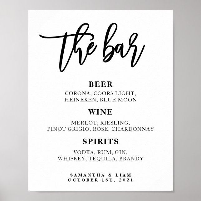 Unterzeichnung des Wedding Bar Menu Poster (Vorne)