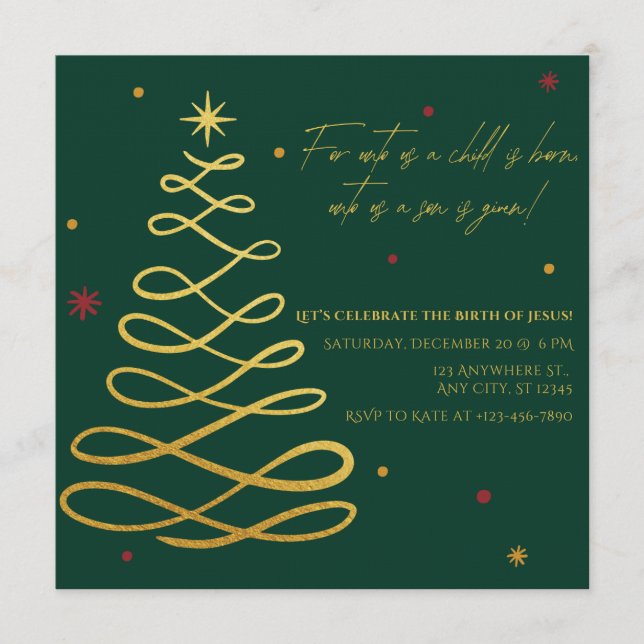 Unto Us A Child Is Born Christmas Party Invitation Einladung (Vorderseite)