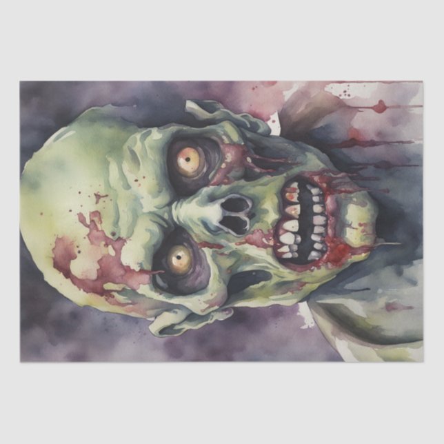 Untote Eleganz: Aquarellfarben Zombie Face Dekoupa Seidenpapier (Vorderseite)