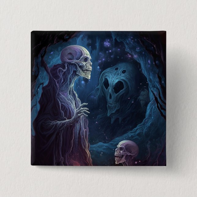 Untote Skelettkreaturen Horror Kunst Button (Vorderseite)