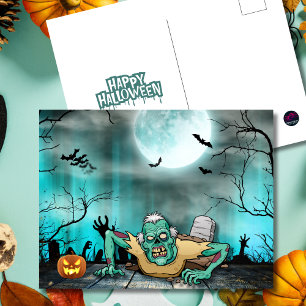 Untote und unbeeindruckte kriechende Zombie Hallow Feiertagspostkarte