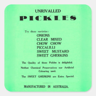 Unübertroffene Pickles Vintage-Werbeanzeige Aufkle Quadratischer Aufkleber