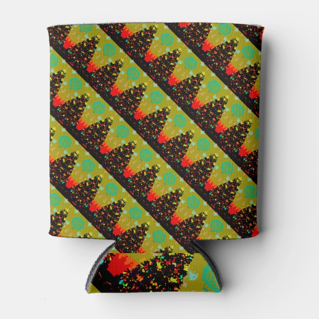 Unusual Fun Trendy Christmas Tree Folk Art Dosenkühler (Vorderseite)