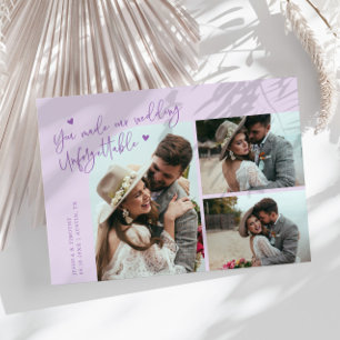 Unvergessliche Hochzeit Flieder Multi Foto Dankeskarte