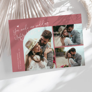 Unvergessliche Hochzeit Rosa Multi-Foto Dankeskarte