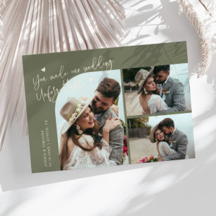 Unvergessliche Hochzeit Salbeigrün Mehrfach Foto Dankeskarte