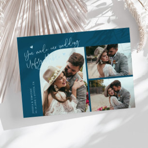 Unvergessliche Hochzeit Teal Multi-Foto Dankeskarte