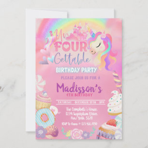 Unvergessliches Unicorn Donut Sweet 4. Geburtstag  Einladung