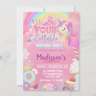 Unvergessliches Unicorn Donut Sweet 4. Geburtstag  Einladung