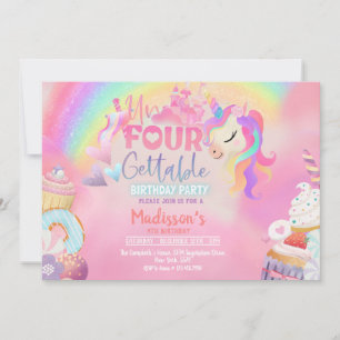 Unvergessliches Unicorn Donut Sweet 4. Geburtstag Einladung