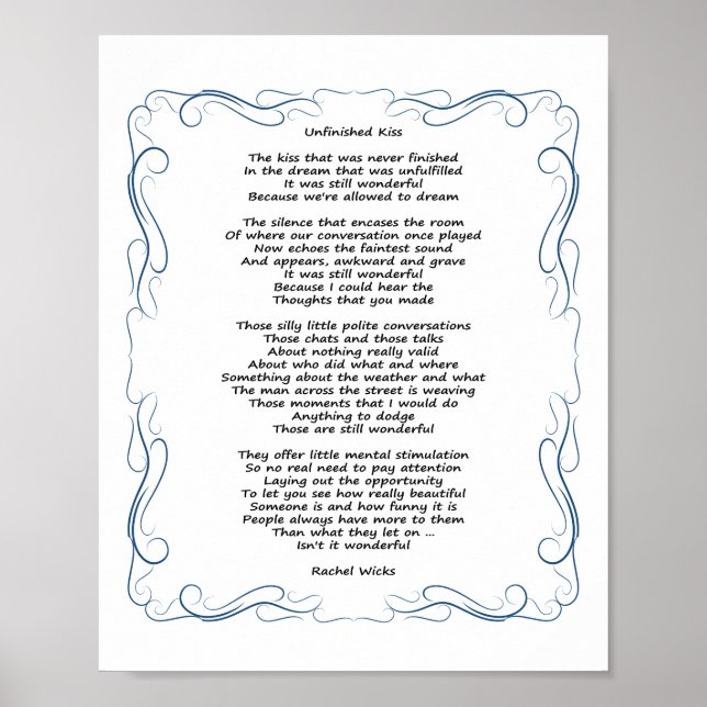 Unvollendetes Kiss Gedicht Poster (Vorne)