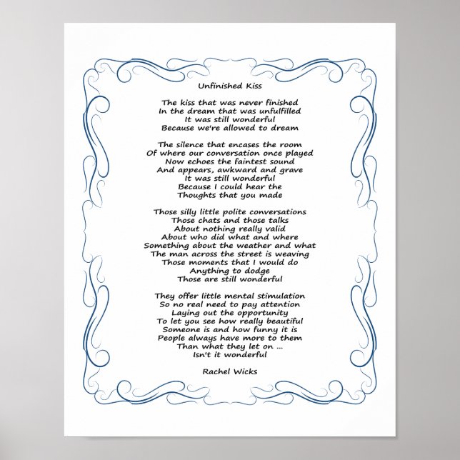 Unvollendetes Kiss Gedicht Poster (Vorne)