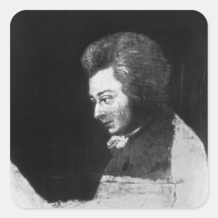 Unvollendetes Portrait von Wolfgang Amadeus Mozart Quadratischer Aufkleber