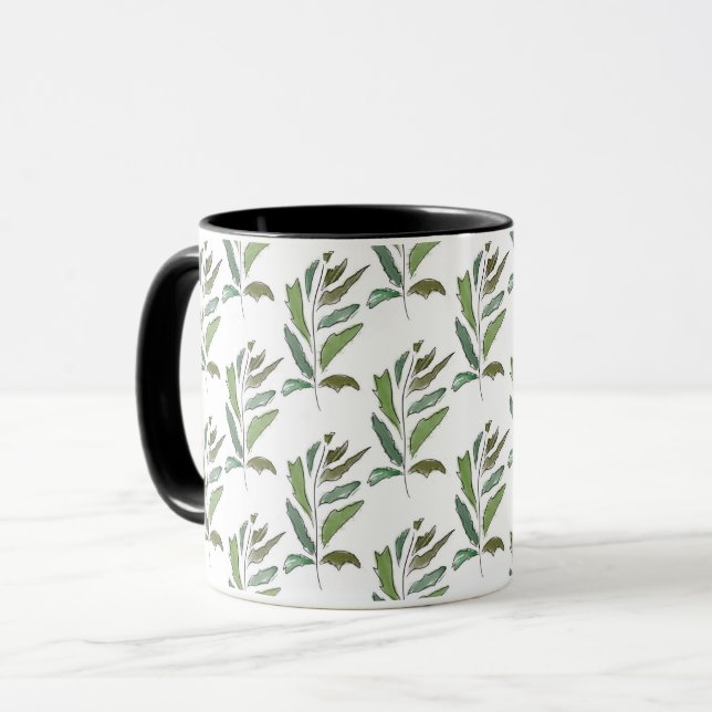 Unvorsichtiger Zweig in Pastellfarben auf Weiß. Tasse (Vorderseite Links)