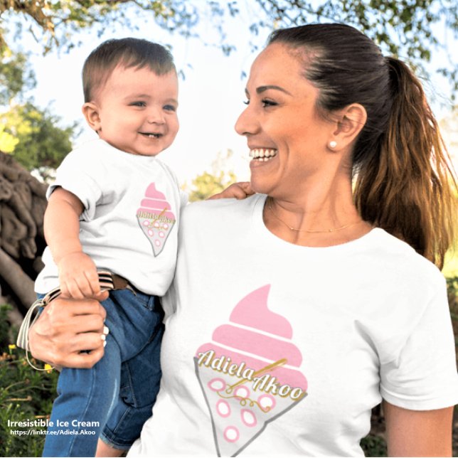Unwiderstehliches Eiscreme Baby T - Shirt von Adie (Irresistible Ice Cream T-Shirts deliciously designed by poet Adiela Akoo for a cute baby and mum duo)