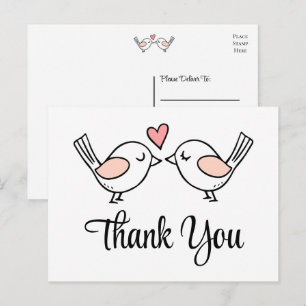 Unzertrennliche Rosa Liebesvögel Hochzeit Danke Postkarte