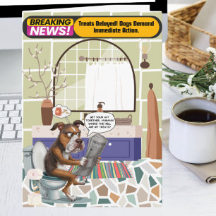 Unzufriedene Hunde, die sich auf der Toilette sitz Karte