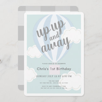 Up and Away Blue Hot Air Ballon 1. Geburtstag Einladung