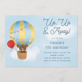 Up and Away Blue Hot Air Ballon Birthday Einladung