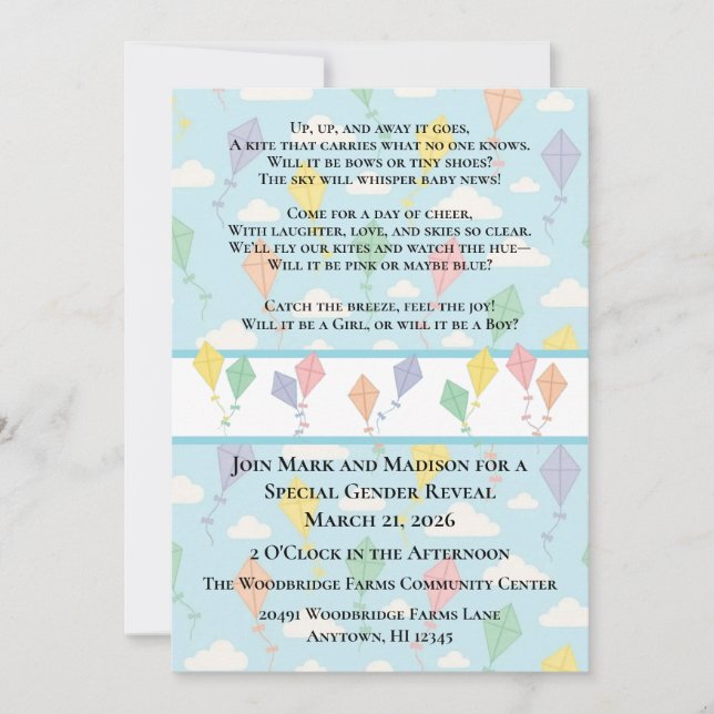 Up, Up and Away Gender Reveal Invitation Einladung (Vorderseite)