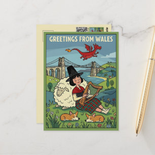 UPA Cartoon Style Grußkarten aus Wales Postkarte