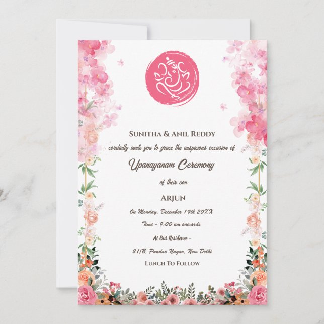 Upanayanam aka Hindu Holy Thread Janeu Zeremonie Einladung (Vorderseite)
